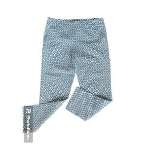 Margaret M Slimming Pant‎ Crop Ankle Size L Blue White Stretch Diamond